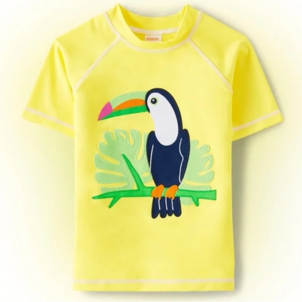 Pool Beach Rashguard Swim Guard Embroidered Toucan - Aloha - Yellow